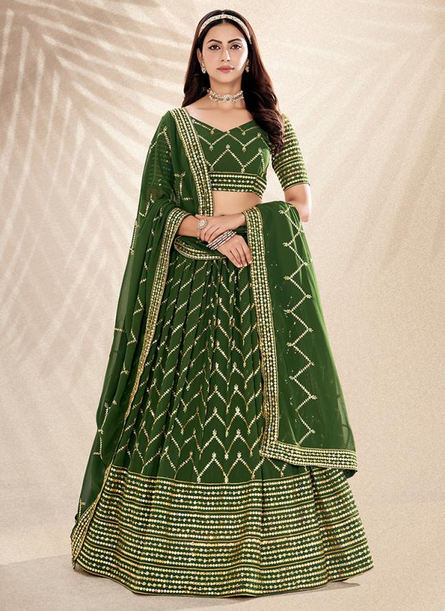 Georgette Mehandi Green  Festival Wear Sequence Work Lehenga Choli